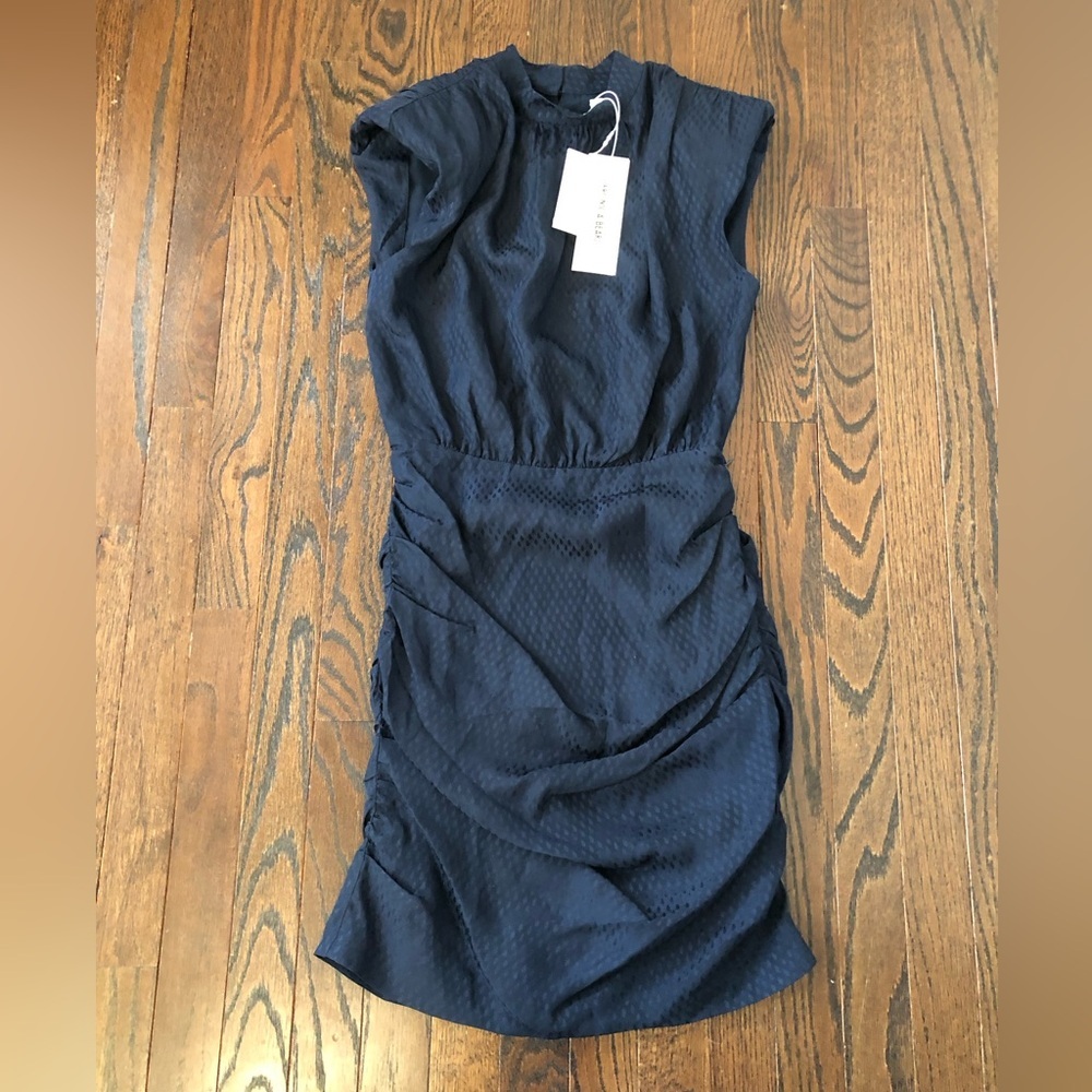 Veronica Beard Women’s 0 Tima Ruched Sides High-Collar Mini Dress in Navy - NWT! - Picture 4 of 15